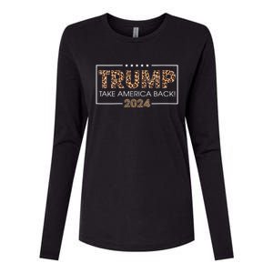 Womens Donald Trump 2024 Take America Back Leopard Print Gift Women Womens Cotton Relaxed Long Sleeve T-Shirt