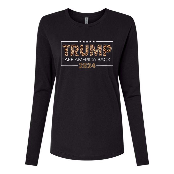 Womens Donald Trump 2024 Take America Back Leopard Print Gift Women Womens Cotton Relaxed Long Sleeve T-Shirt