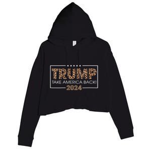 Womens Donald Trump 2024 Take America Back Leopard Print Gift Women Crop Fleece Hoodie