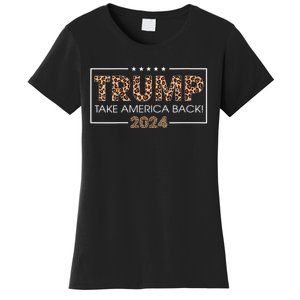 Womens Donald Trump 2024 Take America Back Leopard Print Gift Women Women's T-Shirt