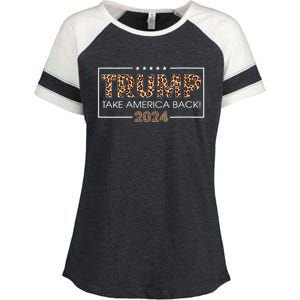 Womens Donald Trump 2024 Take America Back Leopard Print Gift Women Enza Ladies Jersey Colorblock Tee