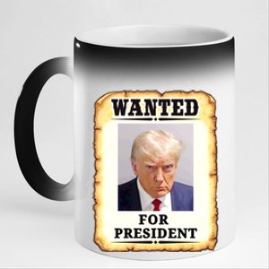 Wanted Donald Trump For President 2024 11oz Black Color Changing Mug