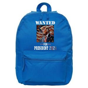 Wanted Donald Trump For President 2024 American Flag Meaningful Gift 16 in Basic Backpack