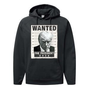 Wanted Donald Trump For President 2024 Trump Mug Shot Performance Fleece Hoodie