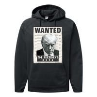 Wanted Donald Trump For President 2024 Trump Mug Shot Performance Fleece Hoodie