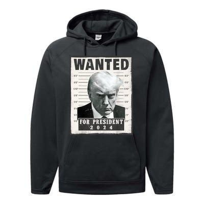 Wanted Donald Trump For President 2024 Trump Mug Shot Performance Fleece Hoodie