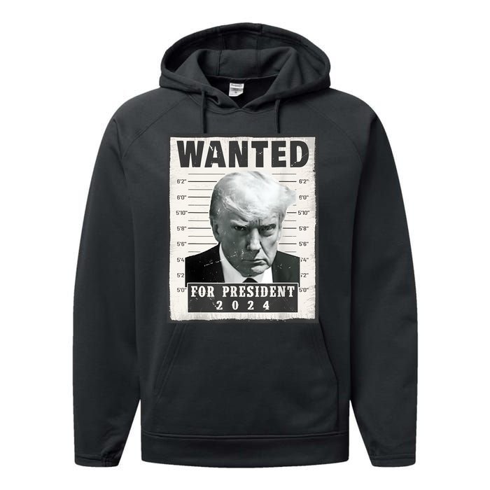 Wanted Donald Trump For President 2024 Trump Mug Shot Performance Fleece Hoodie