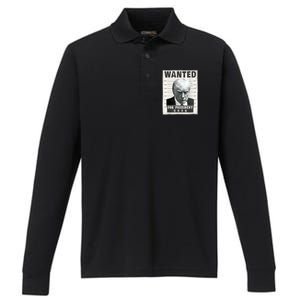 Wanted Donald Trump For President 2024 Trump Mug Shot Performance Long Sleeve Polo