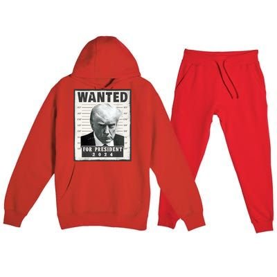 Wanted Donald Trump For President 2024 Trump Mug Shot Premium Hooded Sweatsuit Set