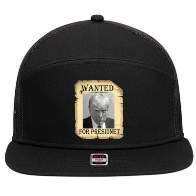 Wanted Donald Trump For President 2024 Vintage 7 Panel Mesh Trucker Snapback Hat