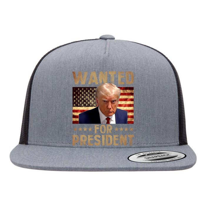 Wanted Donald Trump For President 2024 Trump Mug Shot Flat Bill Trucker Hat