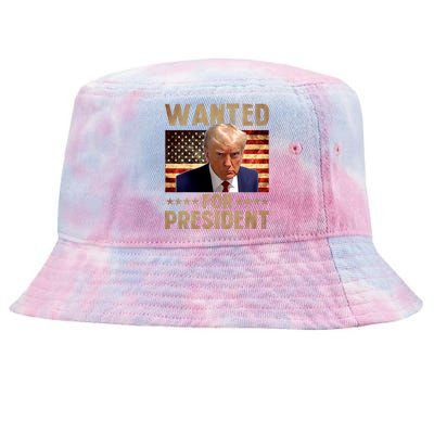 Wanted Donald Trump For President 2024 Trump Mug Shot Tie-Dyed Bucket Hat