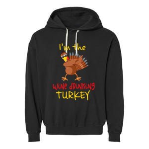 Wine Drinking Turkey Matching Family Thanksgiving Party Garment-Dyed Fleece Hoodie