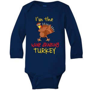 Wine Drinking Turkey Matching Family Thanksgiving Party Baby Long Sleeve Bodysuit