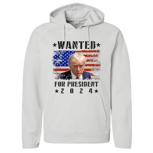 Wanted Donald Trump For President 2024 Trump Mug Shot Flag Performance Fleece Hoodie