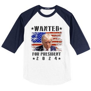 Wanted Donald Trump For President 2024 Trump Mug Shot Flag Baseball Sleeve Shirt