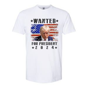 Wanted Donald Trump For President 2024 Trump Mug Shot Flag Softstyle CVC T-Shirt