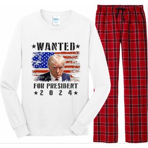 Wanted Donald Trump For President 2024 Trump Mug Shot Flag Long Sleeve Pajama Set