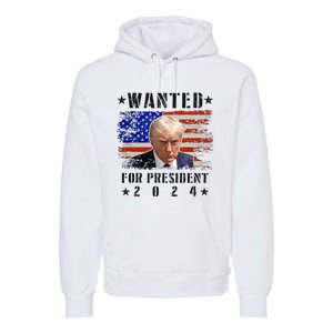 Wanted Donald Trump For President 2024 Trump Mug Shot Flag Premium Hoodie