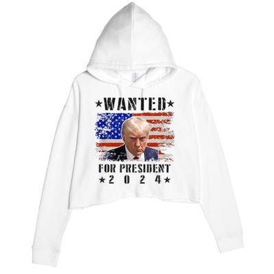 Wanted Donald Trump For President 2024 Trump Mug Shot Flag Crop Fleece Hoodie