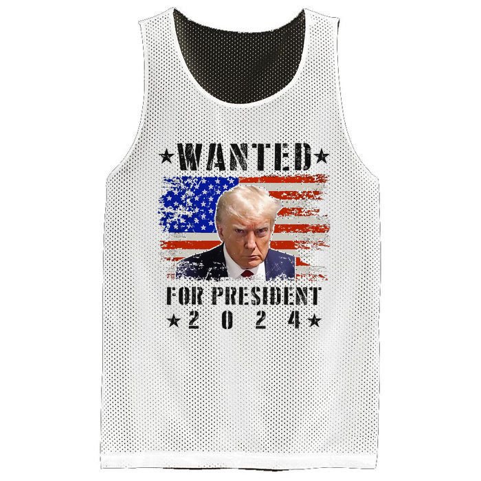 Wanted Donald Trump For President 2024 Trump Mug Shot Flag Mesh Reversible Basketball Jersey Tank