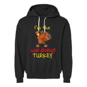 Wine Drinking Turkey Matching Family Thanksgiving Party Garment-Dyed Fleece Hoodie