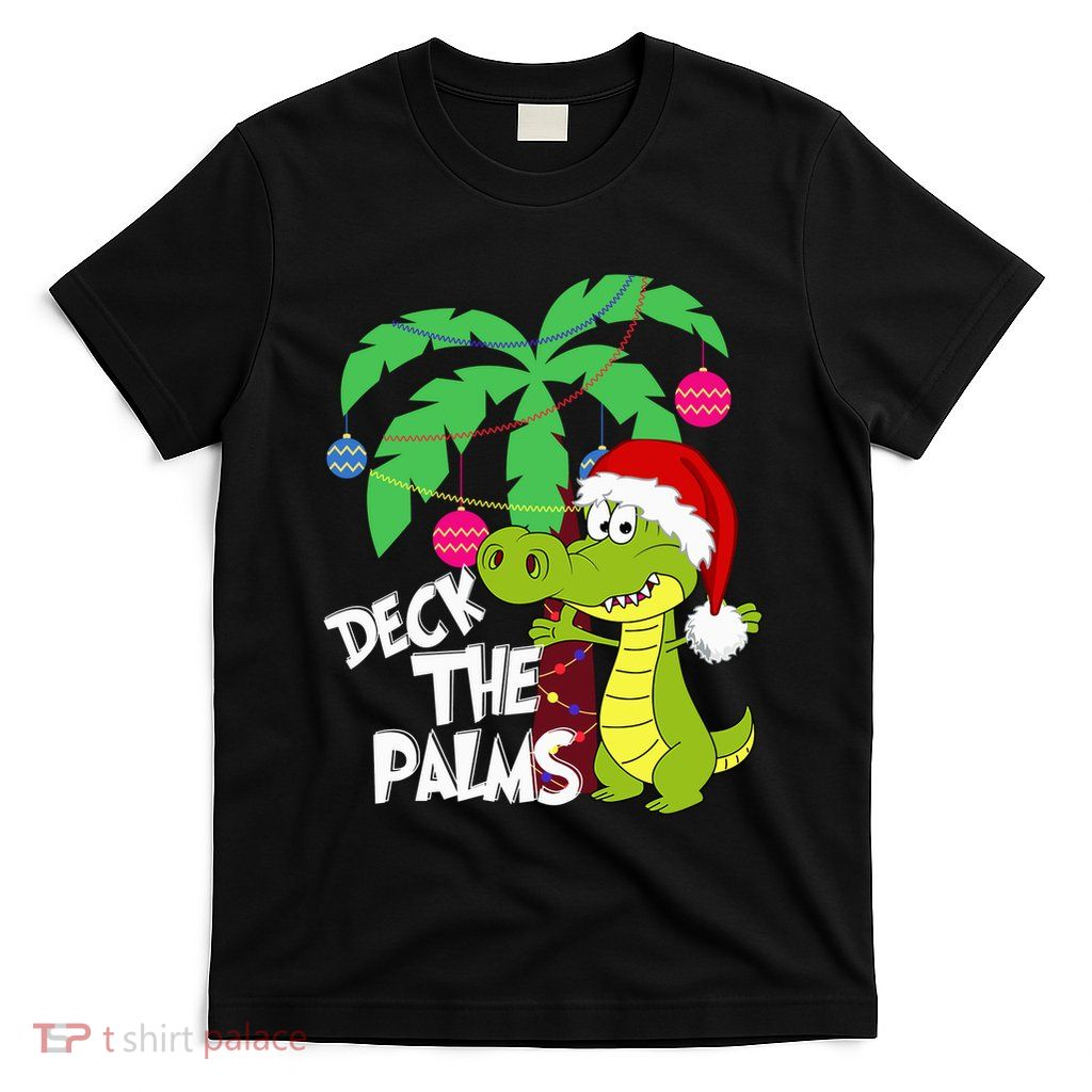 Wo Deck The Palms Florida Christmas Palm Tree Lights Gator T-Shirt