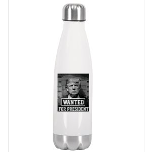 Wanted Donald Trump For President 2024 Trump Mug Shot Stainless Steel Insulated Water Bottle