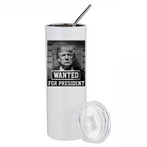 Wanted Donald Trump For President 2024 Trump Mug Shot Stainless Steel Tumbler