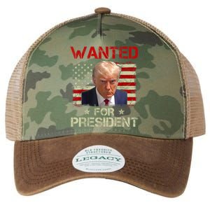 Wanted Donald Trump For President 2024 USA Flag Legacy Tie Dye Trucker Hat