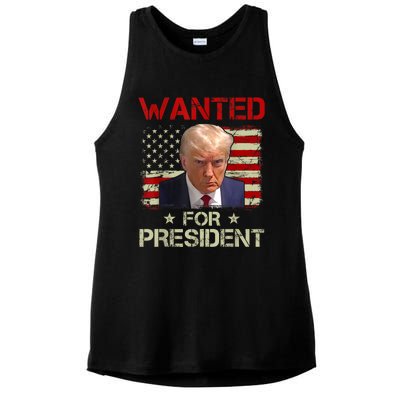 Wanted Donald Trump For President 2024 USA Flag Ladies PosiCharge Tri-Blend Wicking Tank