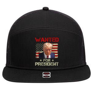 Wanted Donald Trump For President 2024 USA Flag 7 Panel Mesh Trucker Snapback Hat