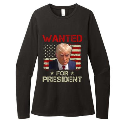 Wanted Donald Trump For President 2024 USA Flag Womens CVC Long Sleeve Shirt