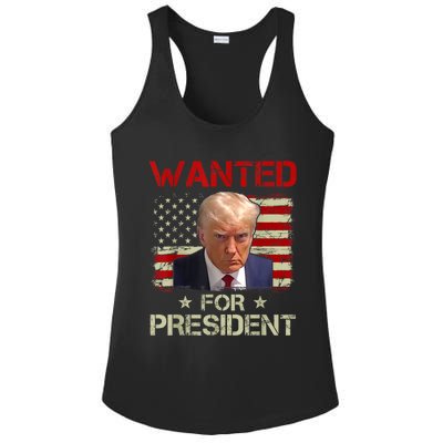 Wanted Donald Trump For President 2024 USA Flag Ladies PosiCharge Competitor Racerback Tank