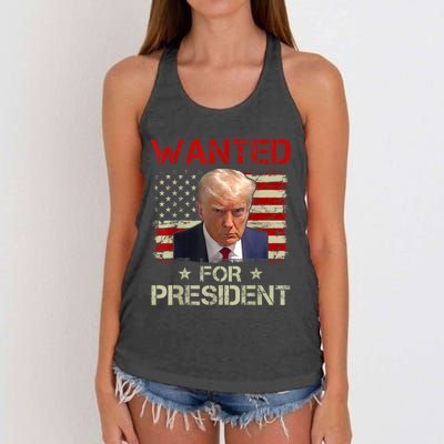 Wanted Donald Trump For President 2024 USA Flag Women's Knotted Racerback Tank