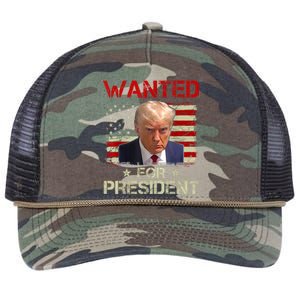 Wanted Donald Trump For President 2024 USA Flag Retro Rope Trucker Hat Cap