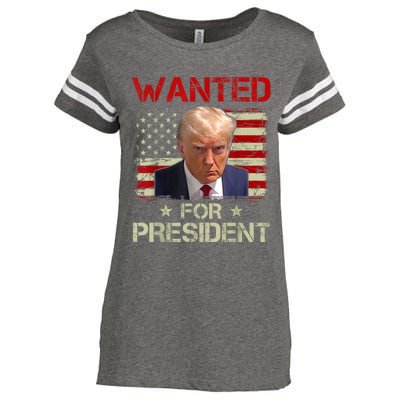 Wanted Donald Trump For President 2024 USA Flag Enza Ladies Jersey Football T-Shirt