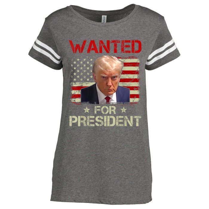 Wanted Donald Trump For President 2024 USA Flag Enza Ladies Jersey Football T-Shirt