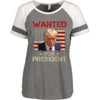 Wanted Donald Trump For President 2024 USA Flag Enza Ladies Jersey Colorblock Tee