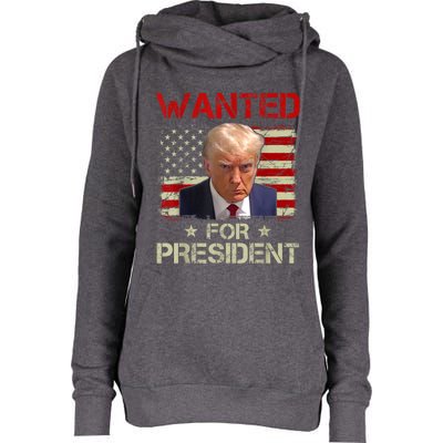 Wanted Donald Trump For President 2024 USA Flag Womens Funnel Neck Pullover Hood