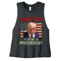 Wanted Donald Trump For President 2024 USA Flag Women's Racerback Cropped Tank