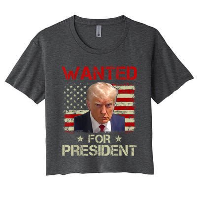 Wanted Donald Trump For President 2024 USA Flag Women's Crop Top Tee