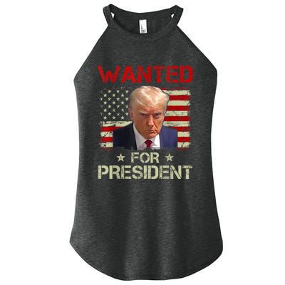 Wanted Donald Trump For President 2024 USA Flag Women's Perfect Tri Rocker Tank