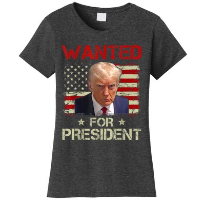 Wanted Donald Trump For President 2024 USA Flag Women's T-Shirt