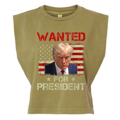 Wanted Donald Trump For President 2024 USA Flag Garment-Dyed Women's Muscle Tee