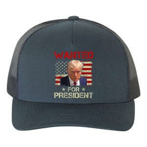 Wanted Donald Trump For President 2024 USA Flag Yupoong Adult 5-Panel Trucker Hat