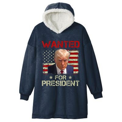 Wanted Donald Trump For President 2024 USA Flag Hooded Wearable Blanket