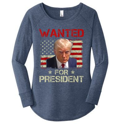 Wanted Donald Trump For President 2024 USA Flag Women's Perfect Tri Tunic Long Sleeve Shirt