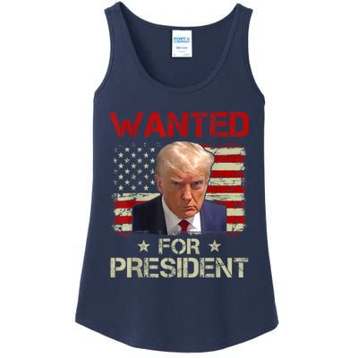 Wanted Donald Trump For President 2024 USA Flag Ladies Essential Tank