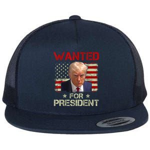 Wanted Donald Trump For President 2024 USA Flag Flat Bill Trucker Hat